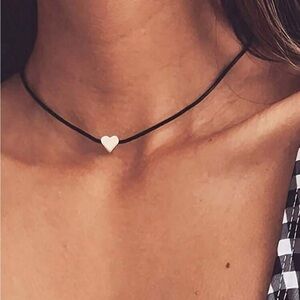 NEW Black Choker Necklace with Heart Pendant